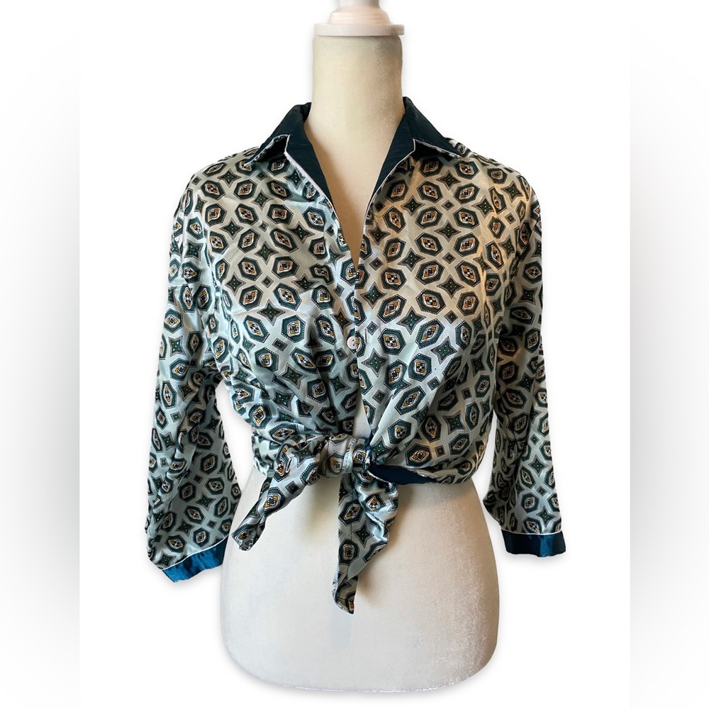 100% Blue Silk Blouse